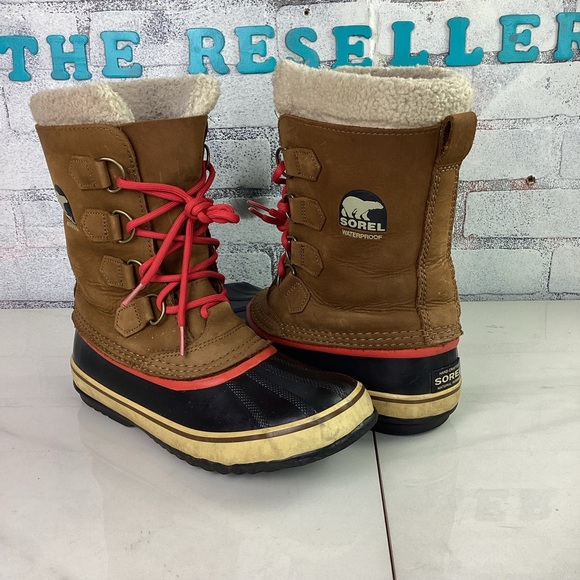 Sorel 1964 Pac 2 Waterproof Snow Boots Grizzly Brown Red Laces - Picture 1 of 12